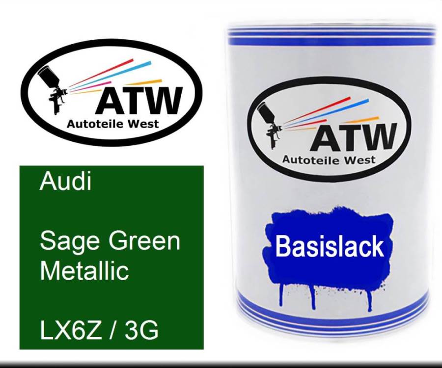 Audi, Sage Green Metallic, LX6Z / 3G: 500ml Lackdose, von ATW Autoteile West.